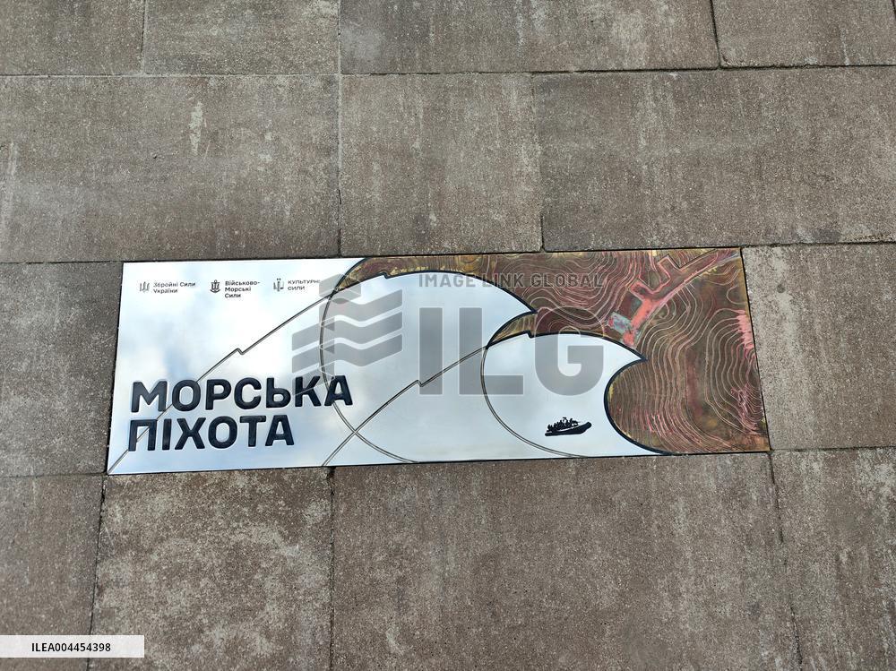 Inauguration of Marine Corps memorial sign in Kyiv