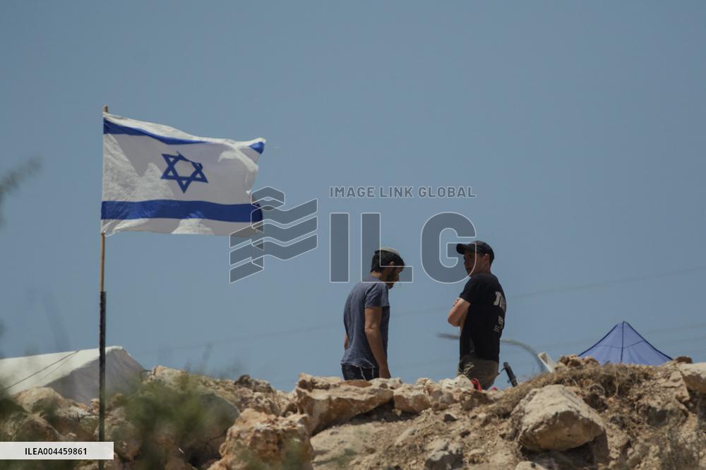 Settlers Raise Flags In Bruqin - West Bank