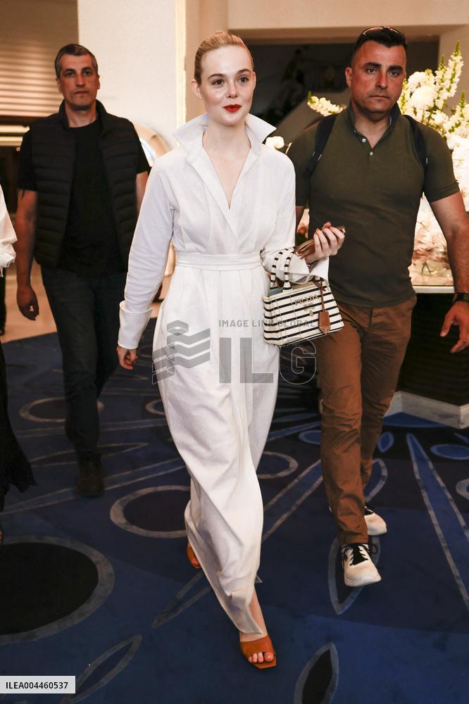 Cannes Elle Fanning leaves Hotel Martinez MP