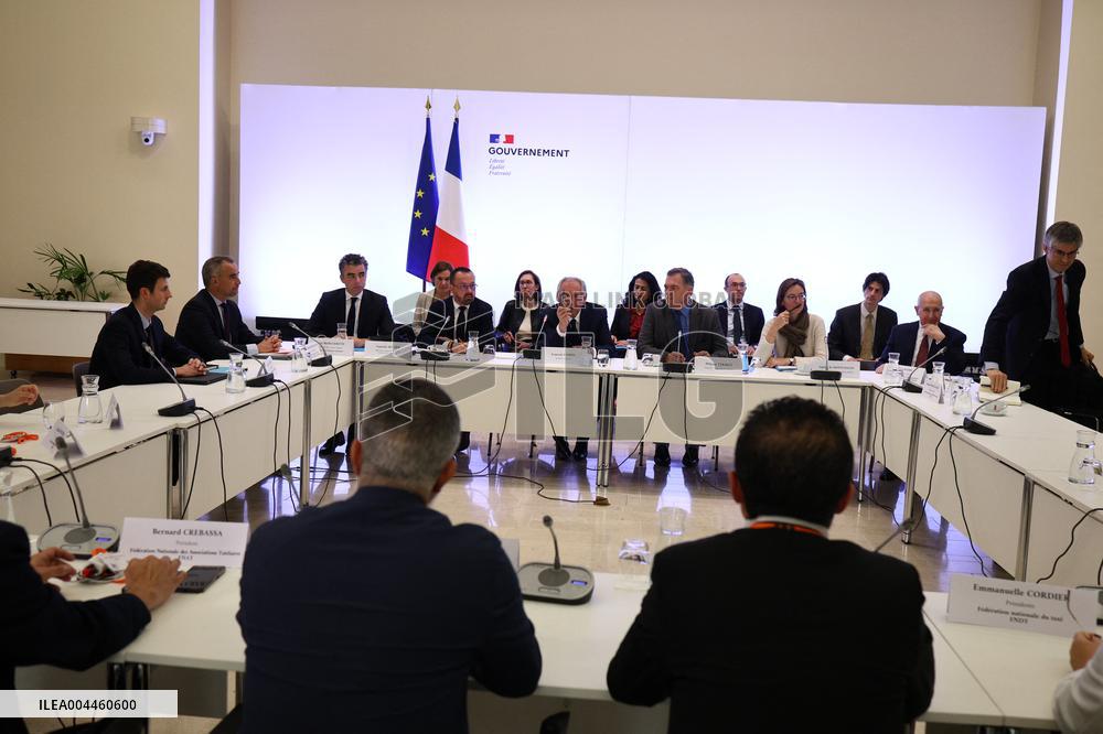 PM Francois Bayrou at a meeting with taxi federations - Paris