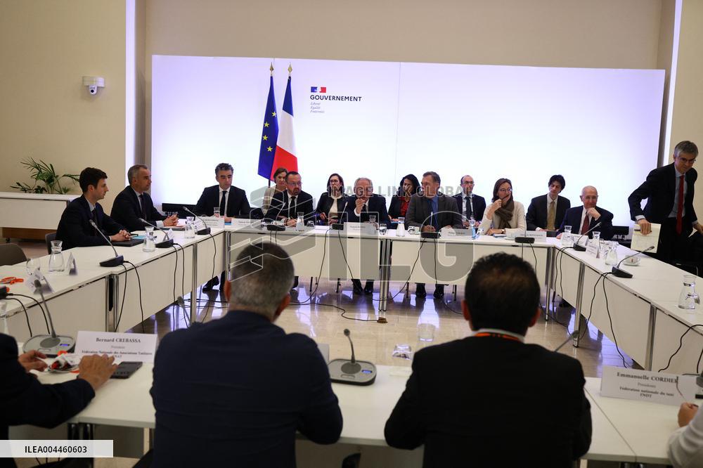 PM Francois Bayrou at a meeting with taxi federations - Paris
