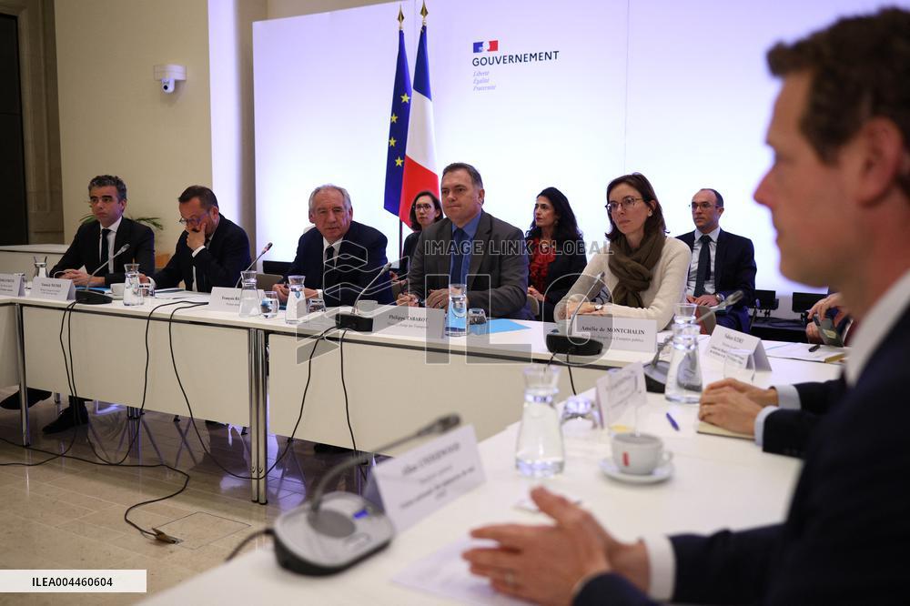 PM Francois Bayrou at a meeting with taxi federations - Paris