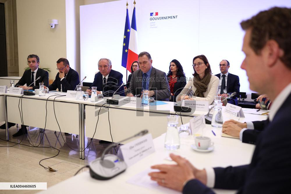 PM Francois Bayrou at a meeting with taxi federations - Paris