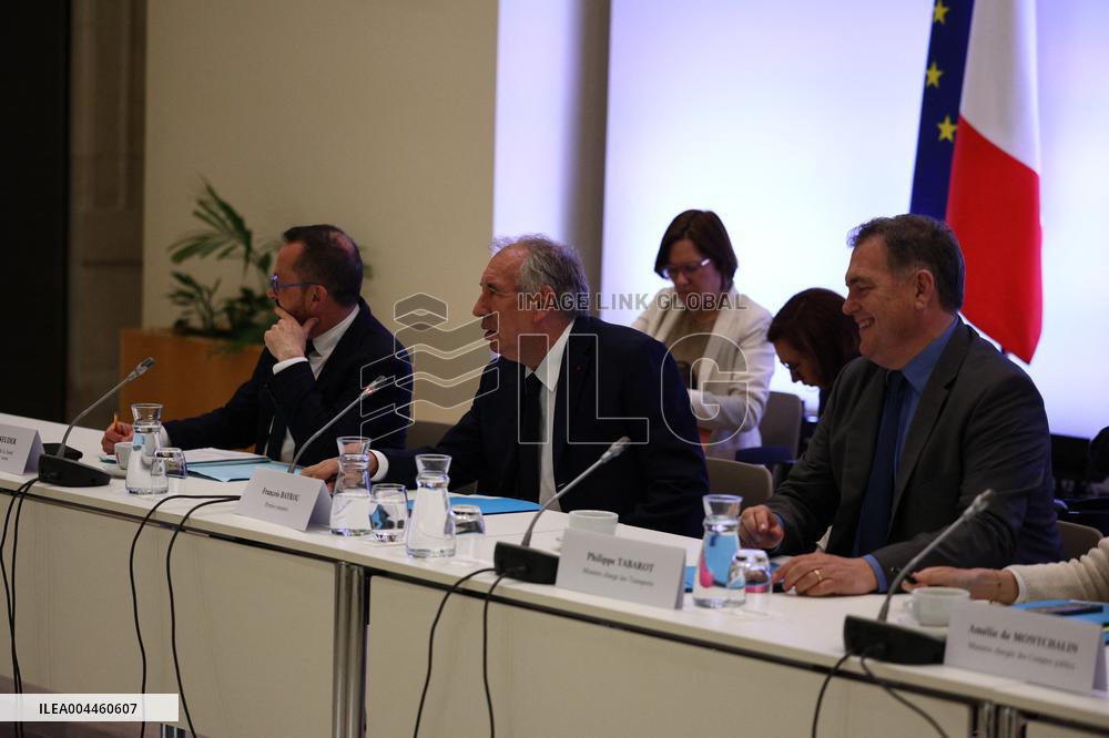 PM Francois Bayrou at a meeting with taxi federations - Paris