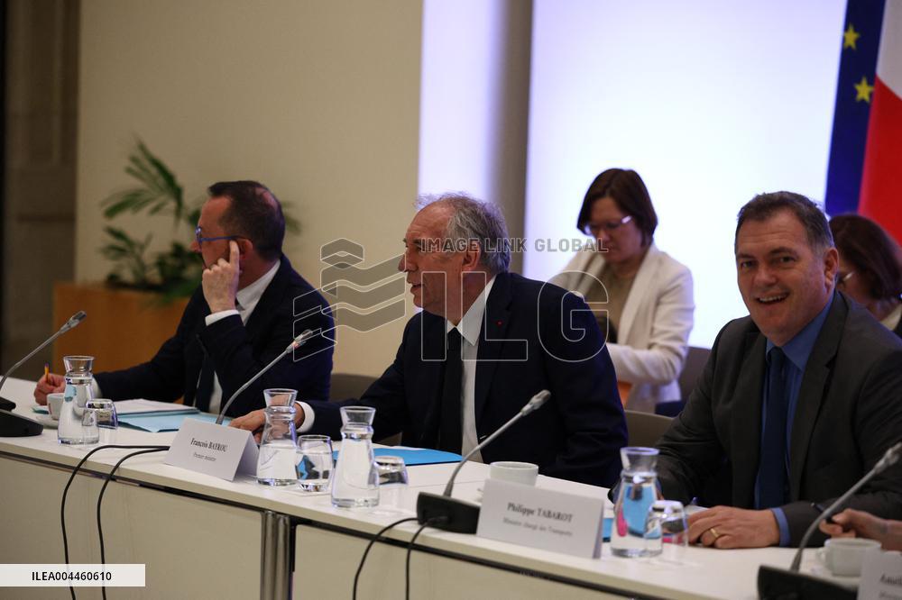 PM Francois Bayrou at a meeting with taxi federations - Paris