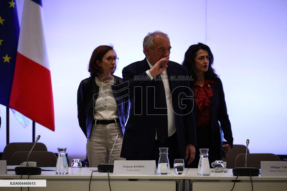 PM Francois Bayrou at a meeting with taxi federations - Paris