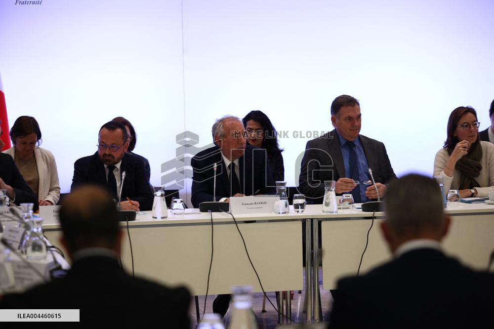PM Francois Bayrou at a meeting with taxi federations - Paris