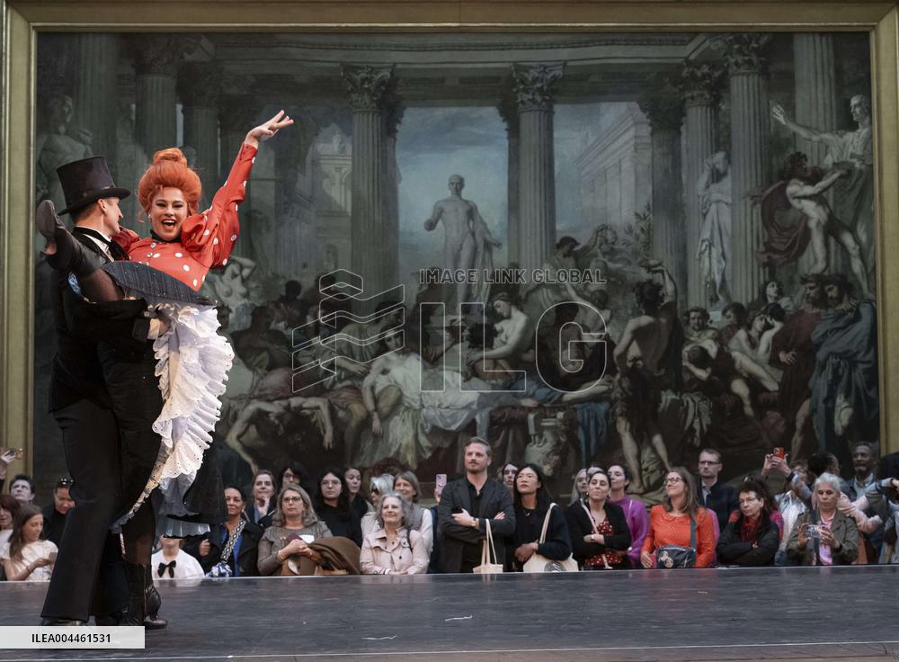Moulin Rouge dancers perform at the Musee d'Orsay