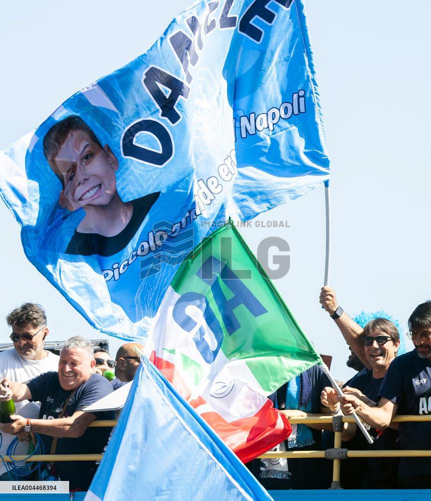 Napoli Team Bus Parades Along Seafront with Fans - Italy