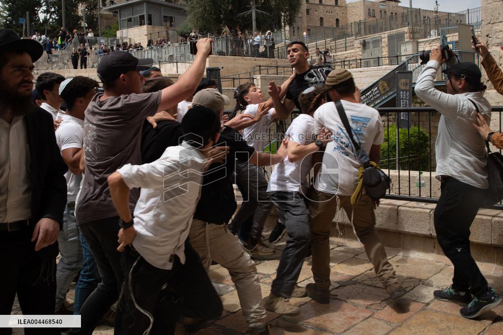 Far-Right Israeli Activists Clash with A Palestinian Man - Jerusalem