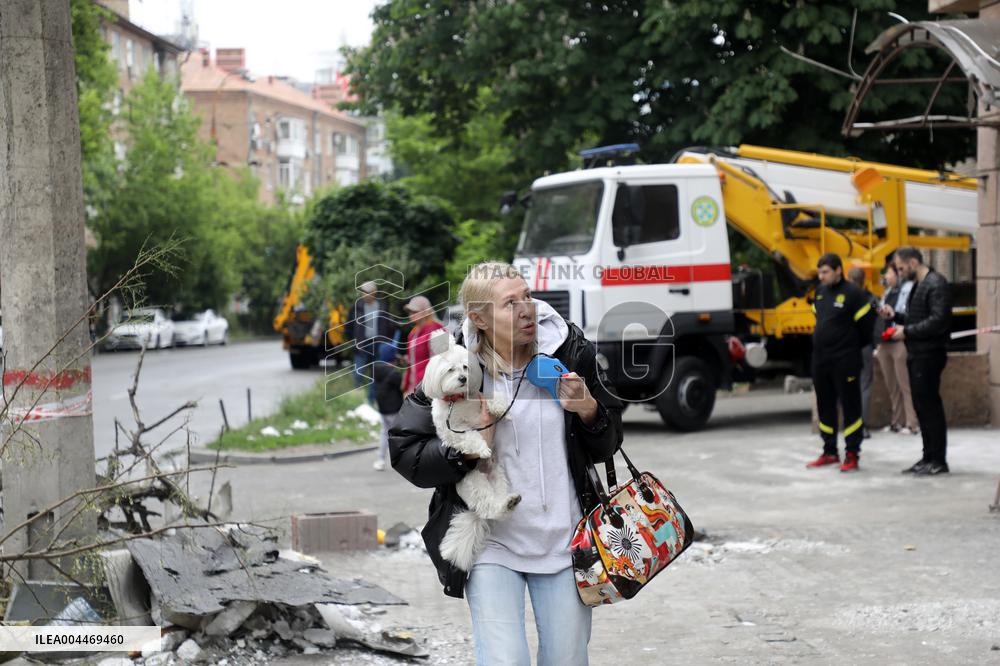Impact of Russian overnight attack in Shevchenkivskyi district of Kyiv