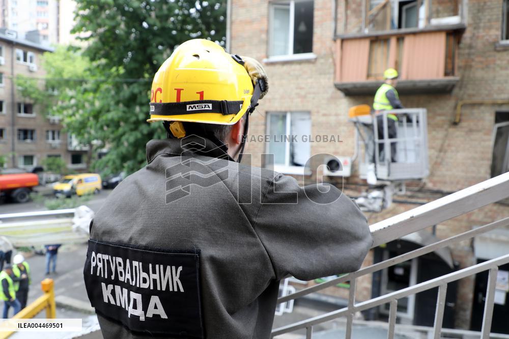 Impact of Russian overnight attack in Shevchenkivskyi district of Kyiv