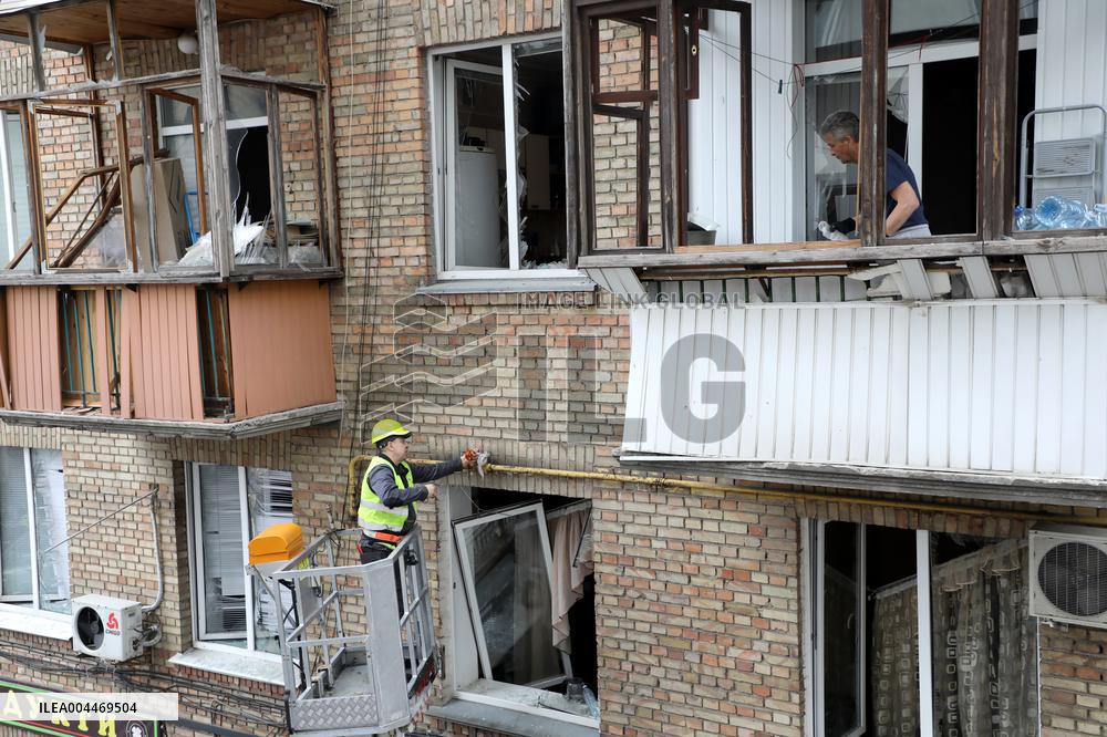 Impact of Russian overnight attack in Shevchenkivskyi district of Kyiv