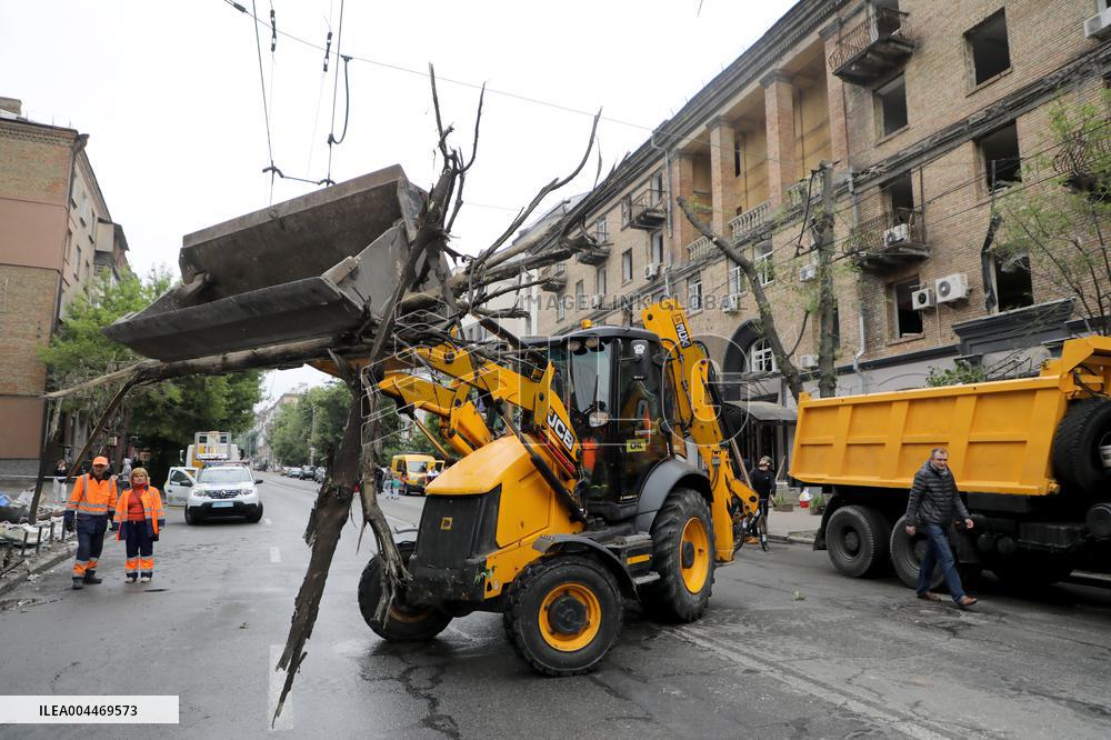 Impact of Russian overnight attack in Shevchenkivskyi district of Kyiv