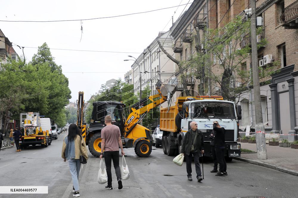 Impact of Russian overnight attack in Shevchenkivskyi district of Kyiv