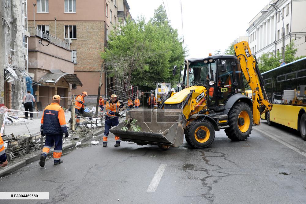 Impact of Russian overnight attack in Shevchenkivskyi district of Kyiv