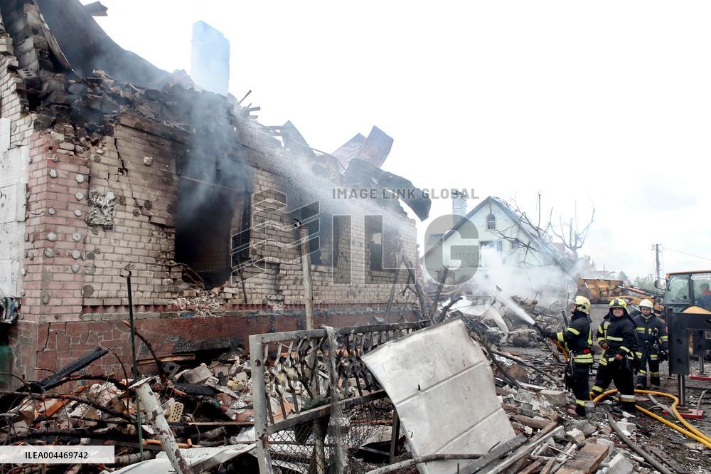 Aftermath of Russian night attack on Markhalivka village