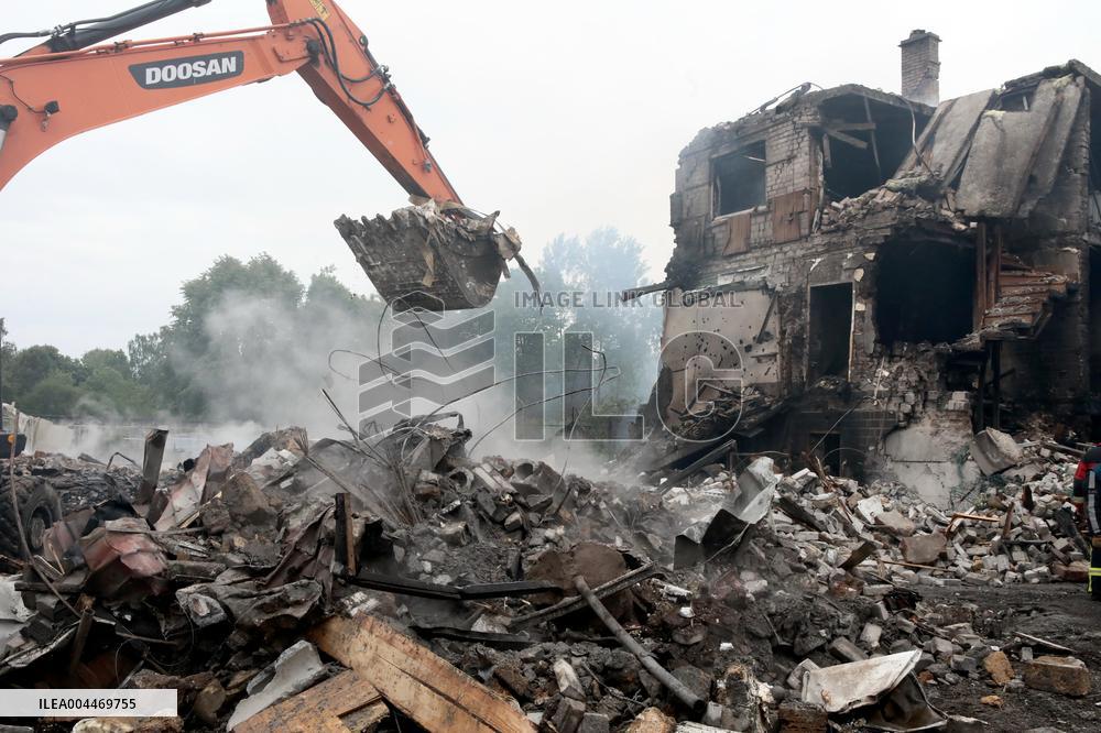 Aftermath of Russian night attack on Markhalivka village