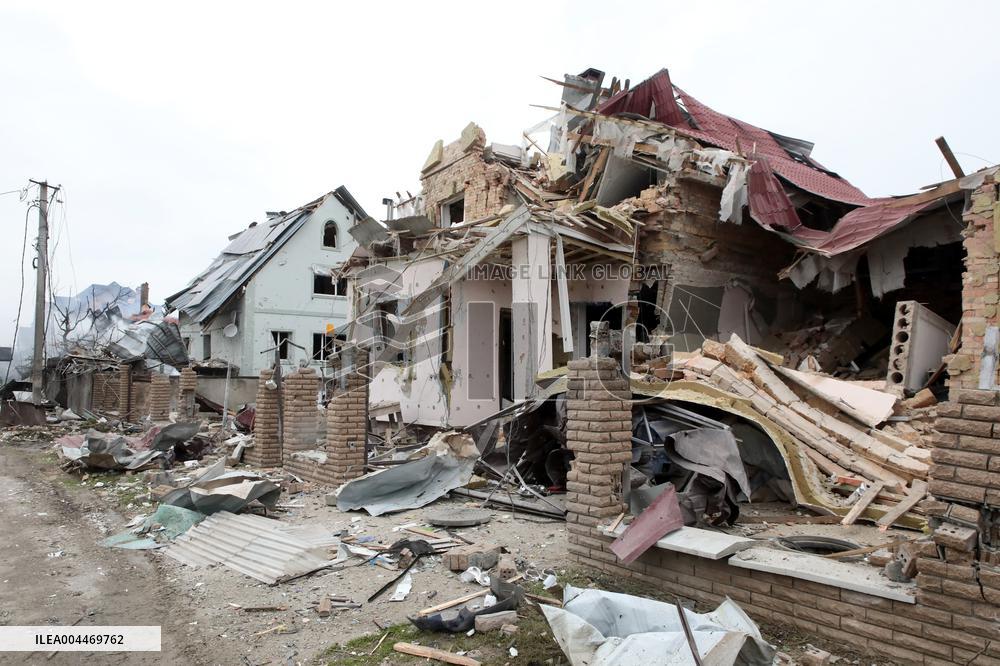 Aftermath of Russian night attack on Markhalivka village