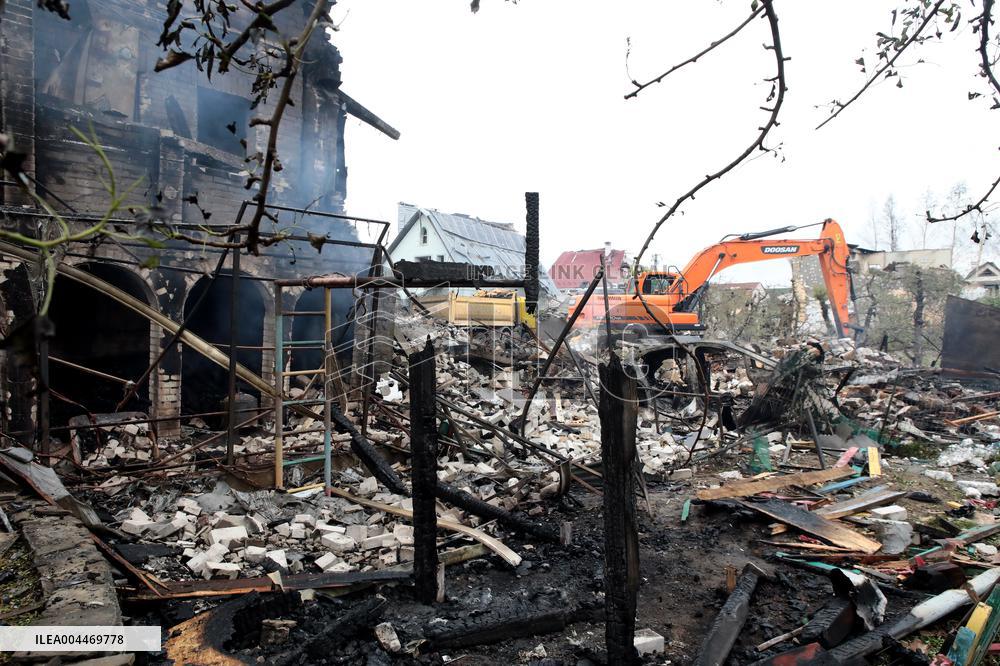 Aftermath of Russian night attack on Markhalivka village