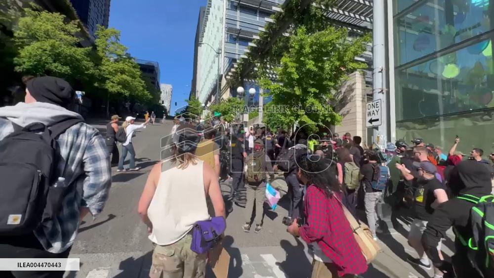 US: Arrests Made as Anti-LGBTQ Group Clash With Counter-Protesters Outside Seattle City Hall 2