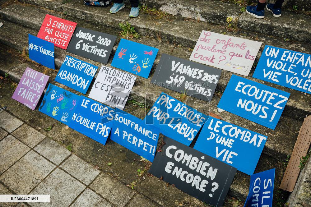 Demonstration Outside Le Scouarnec Trial - Vannes