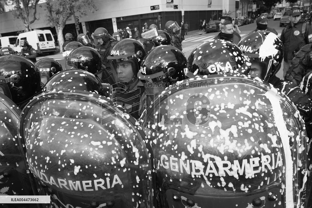 Retirees Protest Clashes With Police Outside National Congress - Buenos Aires