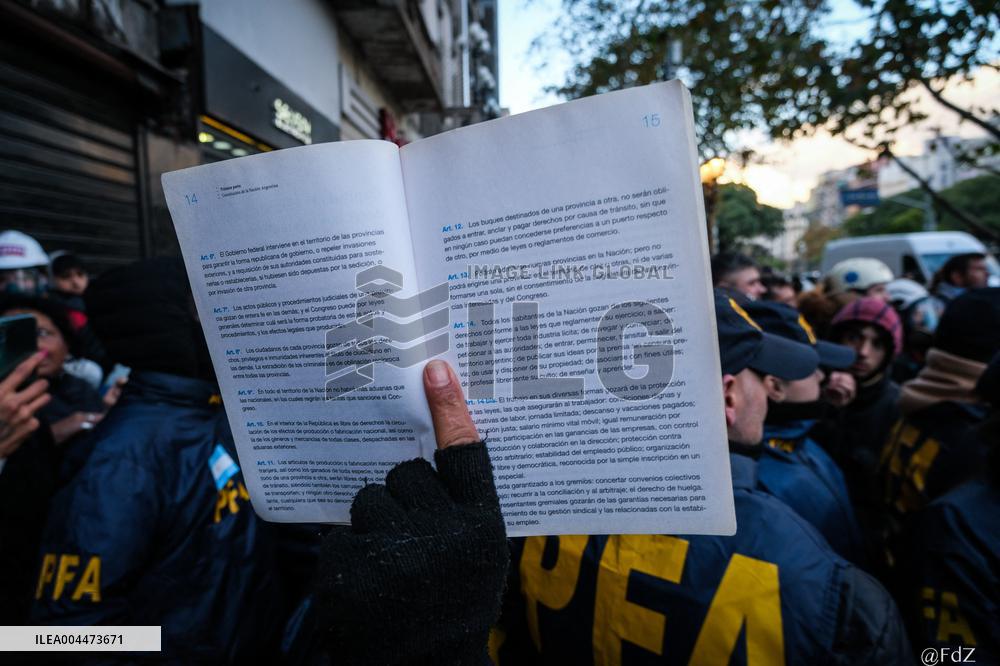 Retirees Protest Clashes With Police Outside National Congress - Buenos Aires