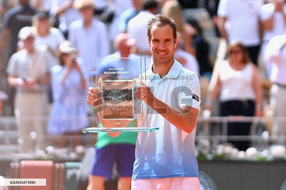 French Open - Richard Gasquet Gets Commemorative Trophy