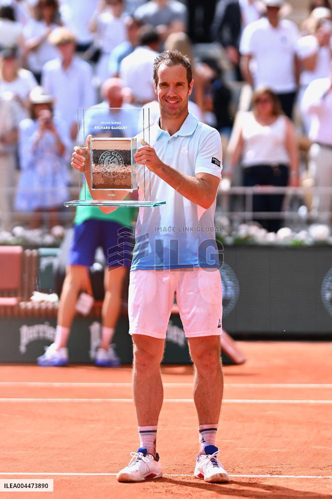 French Open - Richard Gasquet Gets Commemorative Trophy