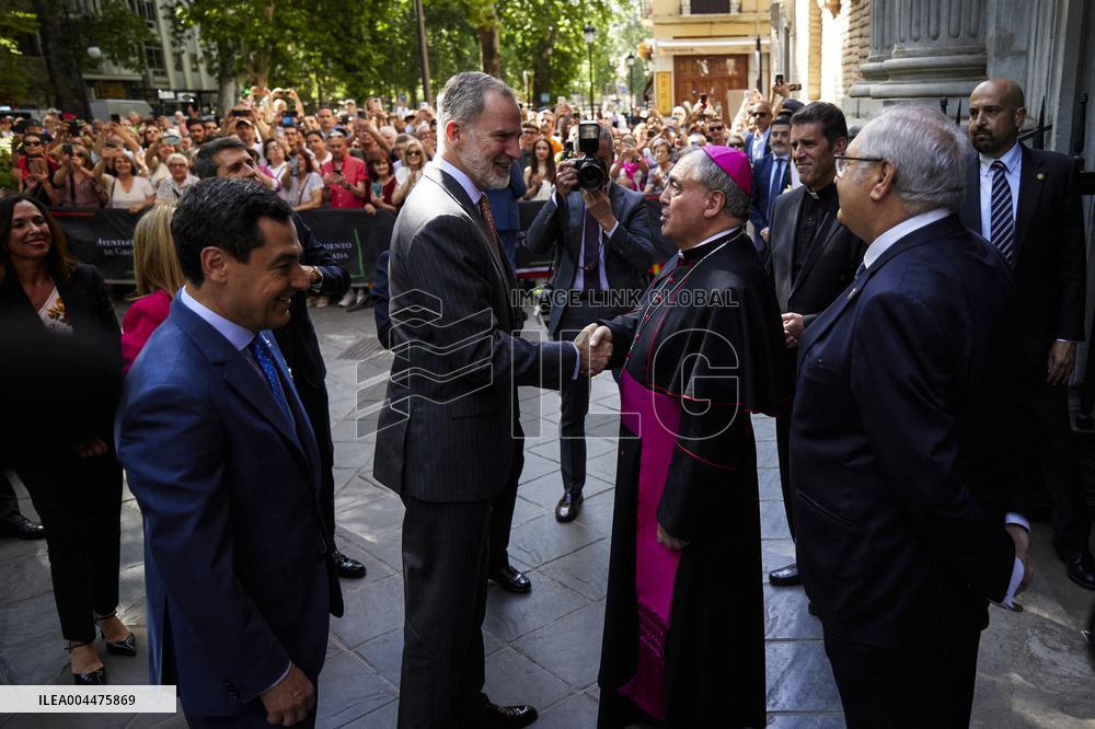 King Felipe VI Visits The Basilica Of Our Lady Of Sorrows - Granada