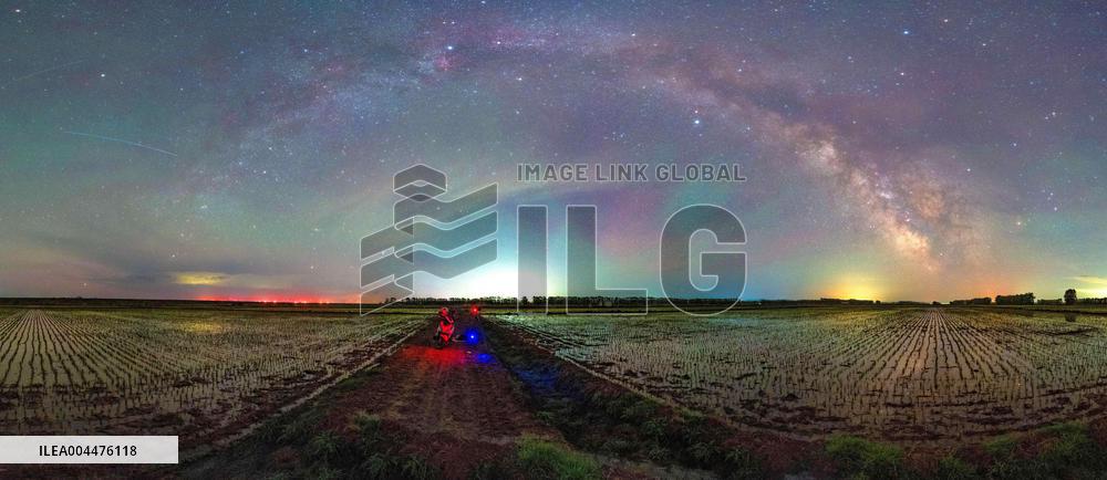 Starry Sky Over Rice Field - China