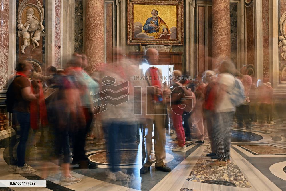 Pilgrims Walk Through the Holy Door of St. Peter s Basilica - Vatican