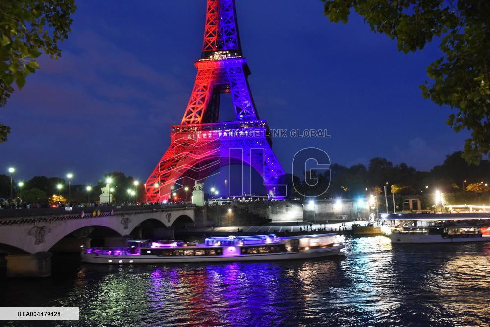 Eiffel Tower in the colors of Paris Saint-Germain - Paris