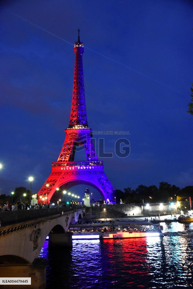 Eiffel Tower in the colors of Paris Saint-Germain - Paris
