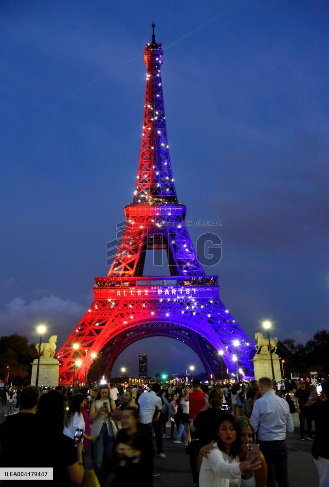 Eiffel Tower in the colors of Paris Saint-Germain - Paris