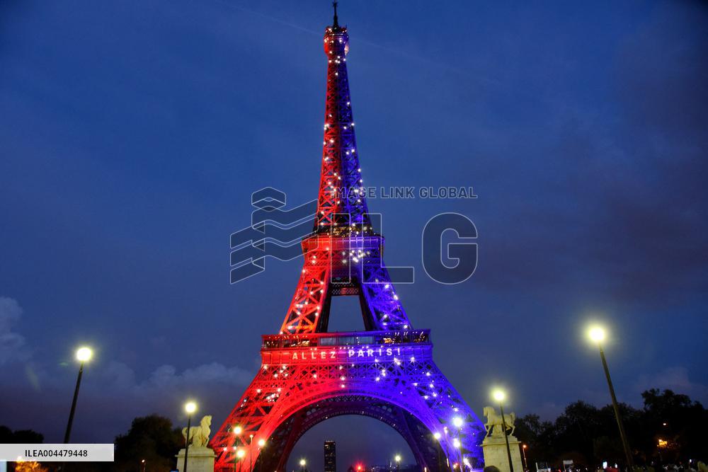 Eiffel Tower in the colors of Paris Saint-Germain - Paris