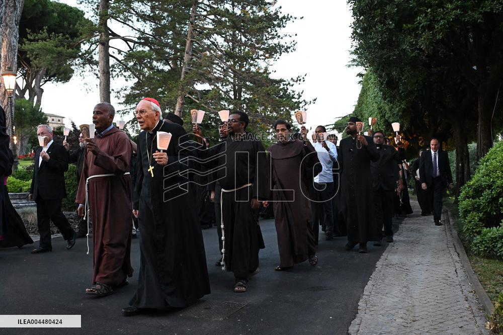 Pope Leo XIV at Rosary In The Vatican Gardens