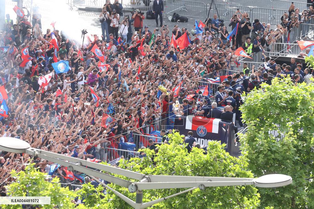 PSG parade on the Champs-Elysees avenue - Paris