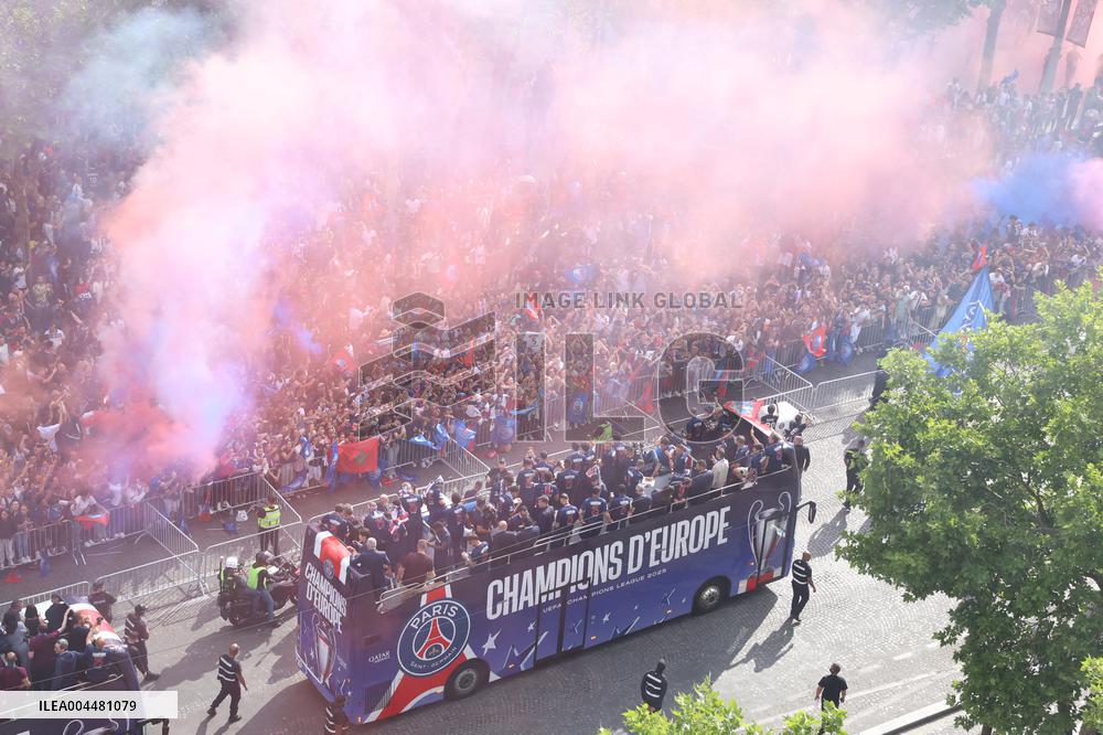 PSG parade on the Champs-Elysees avenue - Paris