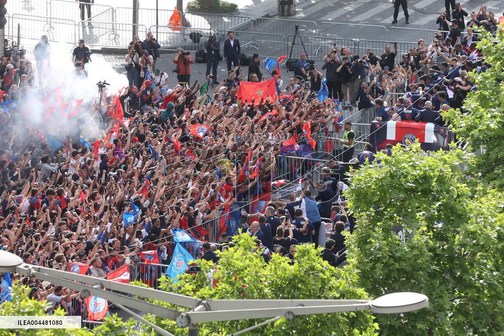 PSG parade on the Champs-Elysees avenue - Paris