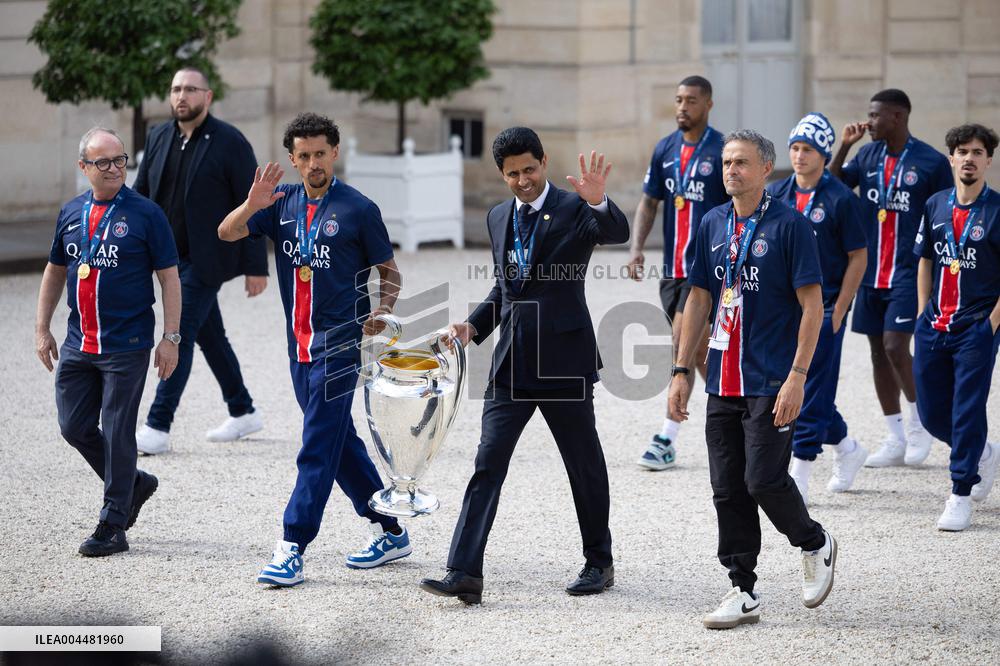 Ceremony at the Elysee for 2025 PSG UEFA Victory - Paris