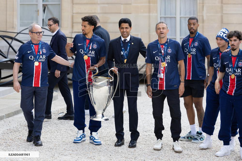 Ceremony at the Elysee for 2025 PSG UEFA Victory - Paris