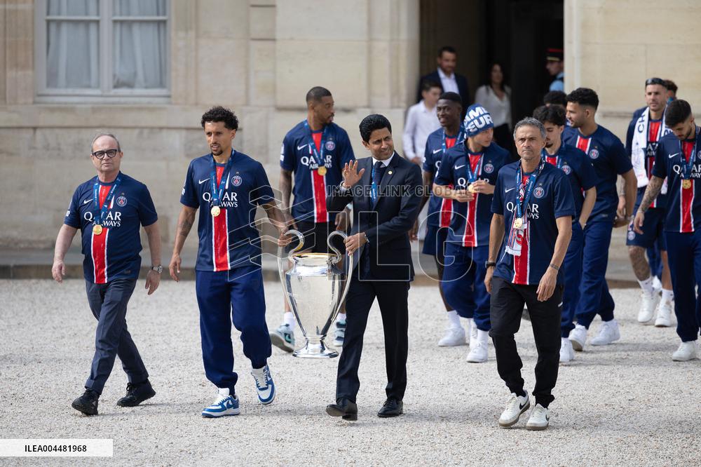 Ceremony at the Elysee for 2025 PSG UEFA Victory - Paris