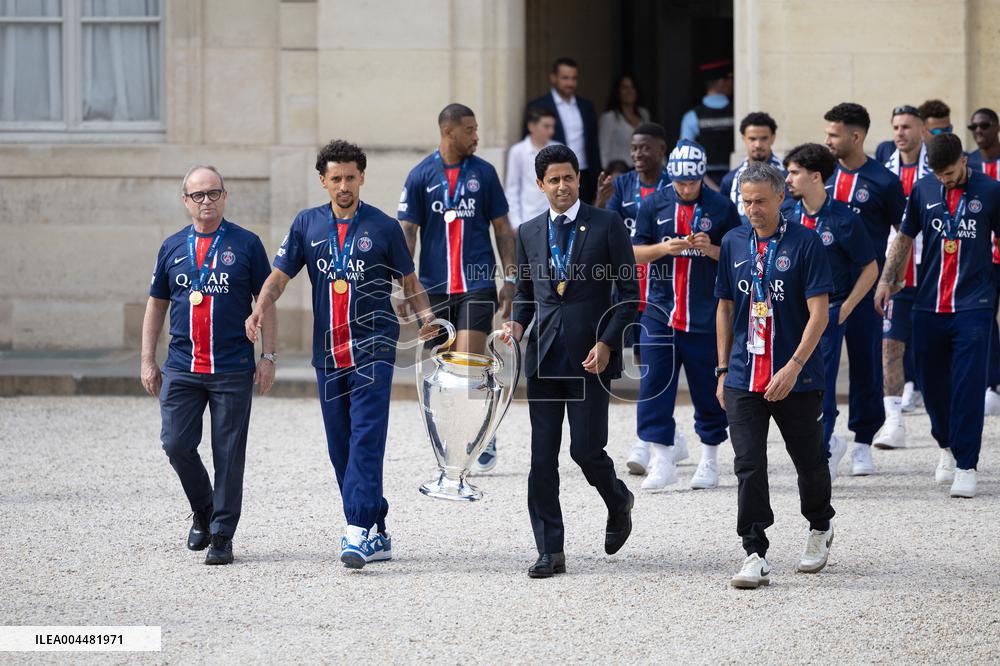 Ceremony at the Elysee for 2025 PSG UEFA Victory - Paris