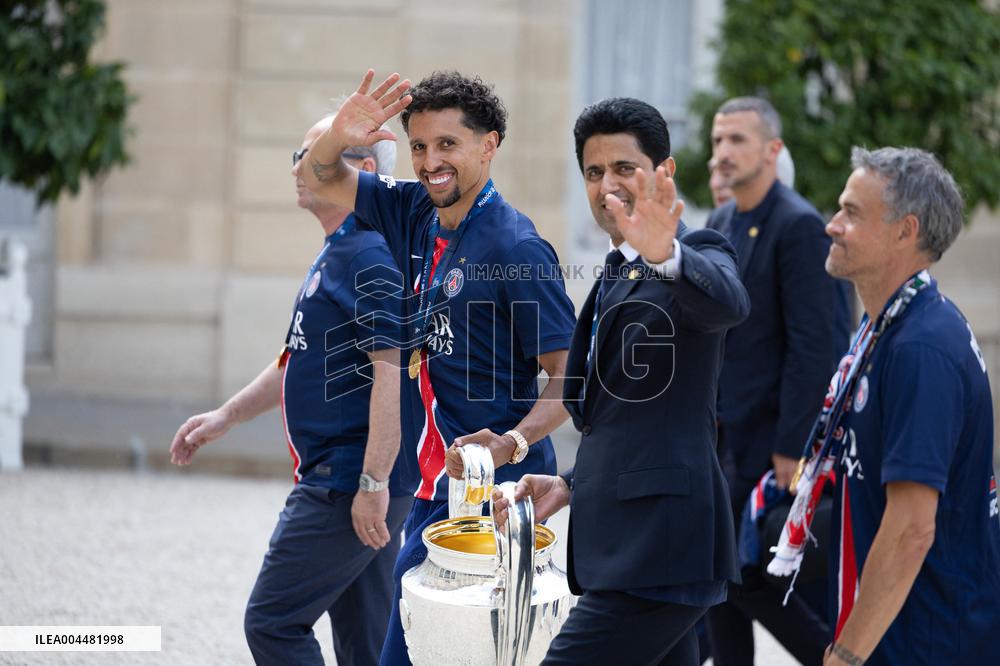 Ceremony at the Elysee for 2025 PSG UEFA Victory - Paris