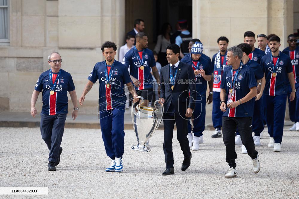 Ceremony at the Elysee for 2025 PSG UEFA Victory - Paris