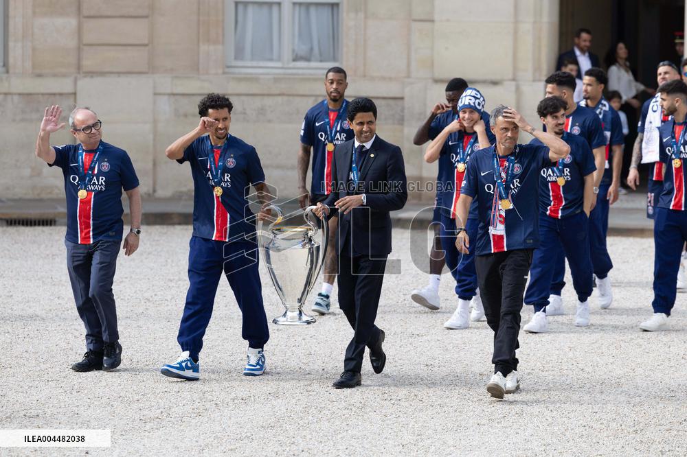 Ceremony at the Elysee for 2025 PSG UEFA Victory - Paris