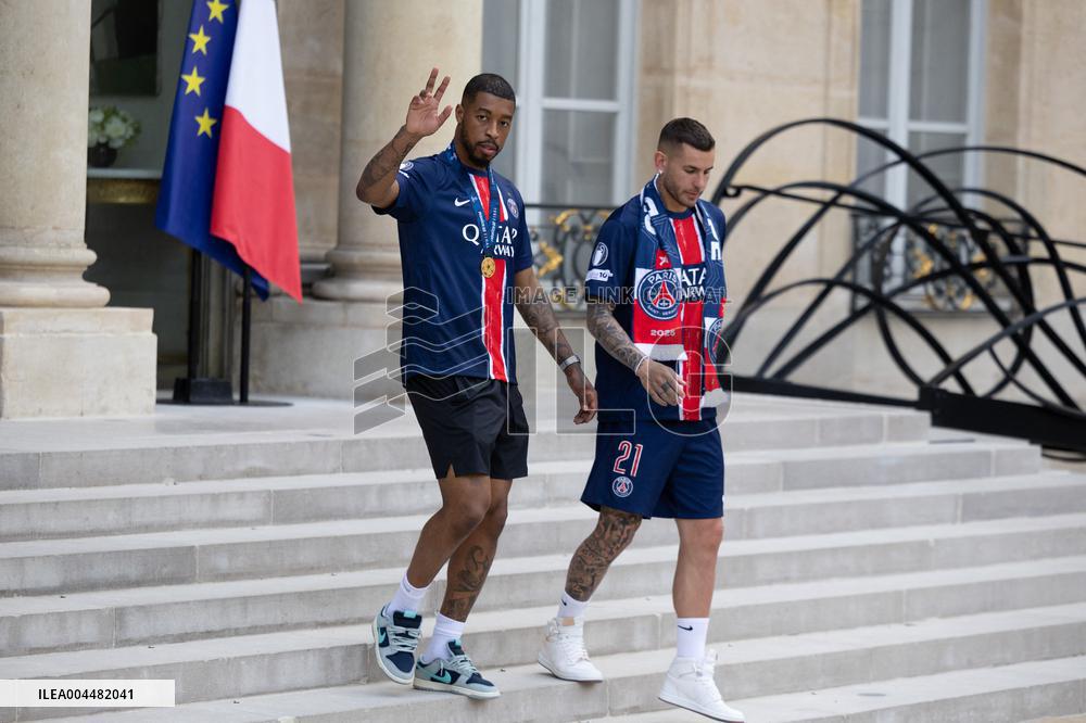 Ceremony at the Elysee for 2025 PSG UEFA Victory - Paris