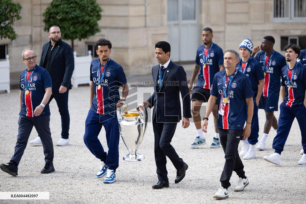 Ceremony at the Elysee for 2025 PSG UEFA Victory - Paris